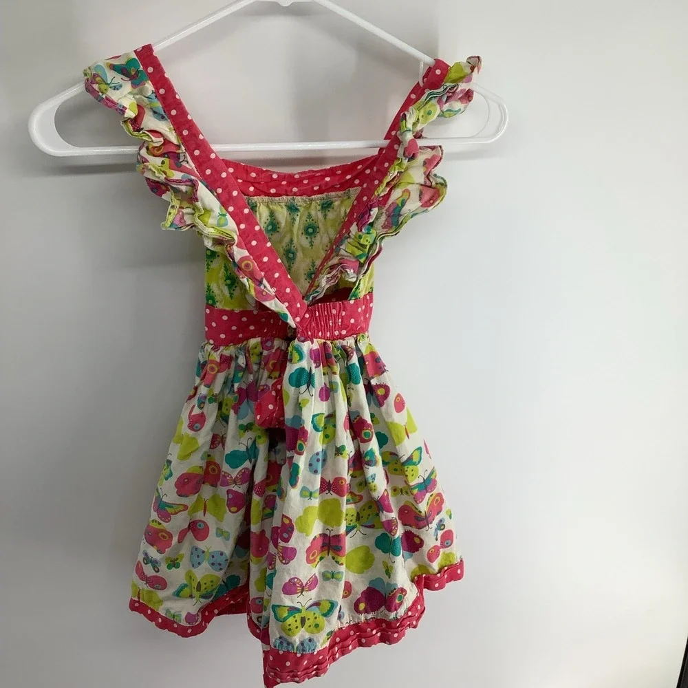 Jelly the Pug Girls Butterfly Ruffle‎ Dress Yellow Pink Mixed Print sz 5